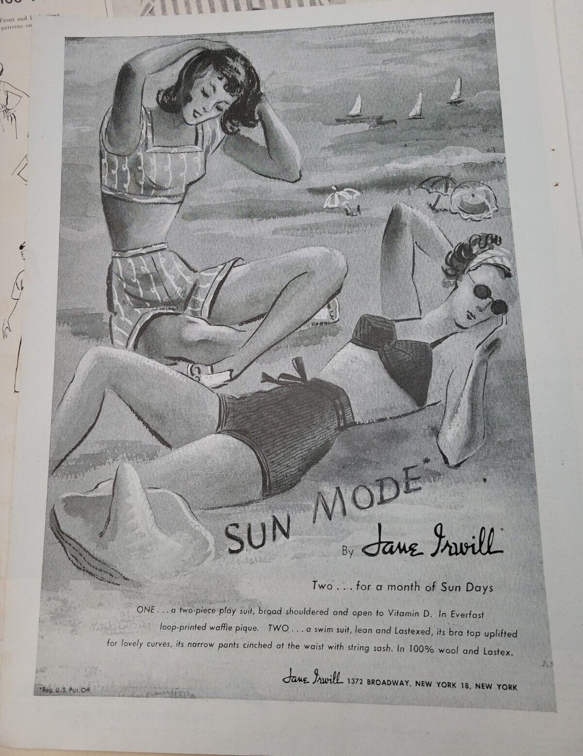 1946 Jane Irwill women\'s two piece sun mode swimsuit  fashion vintage ad