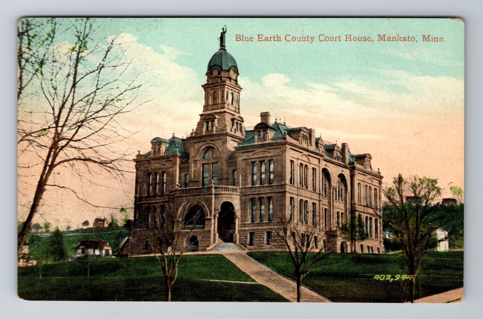 Mankato MN-Minnesota, Blue Earth County Court House, Antique Vintage Postcard