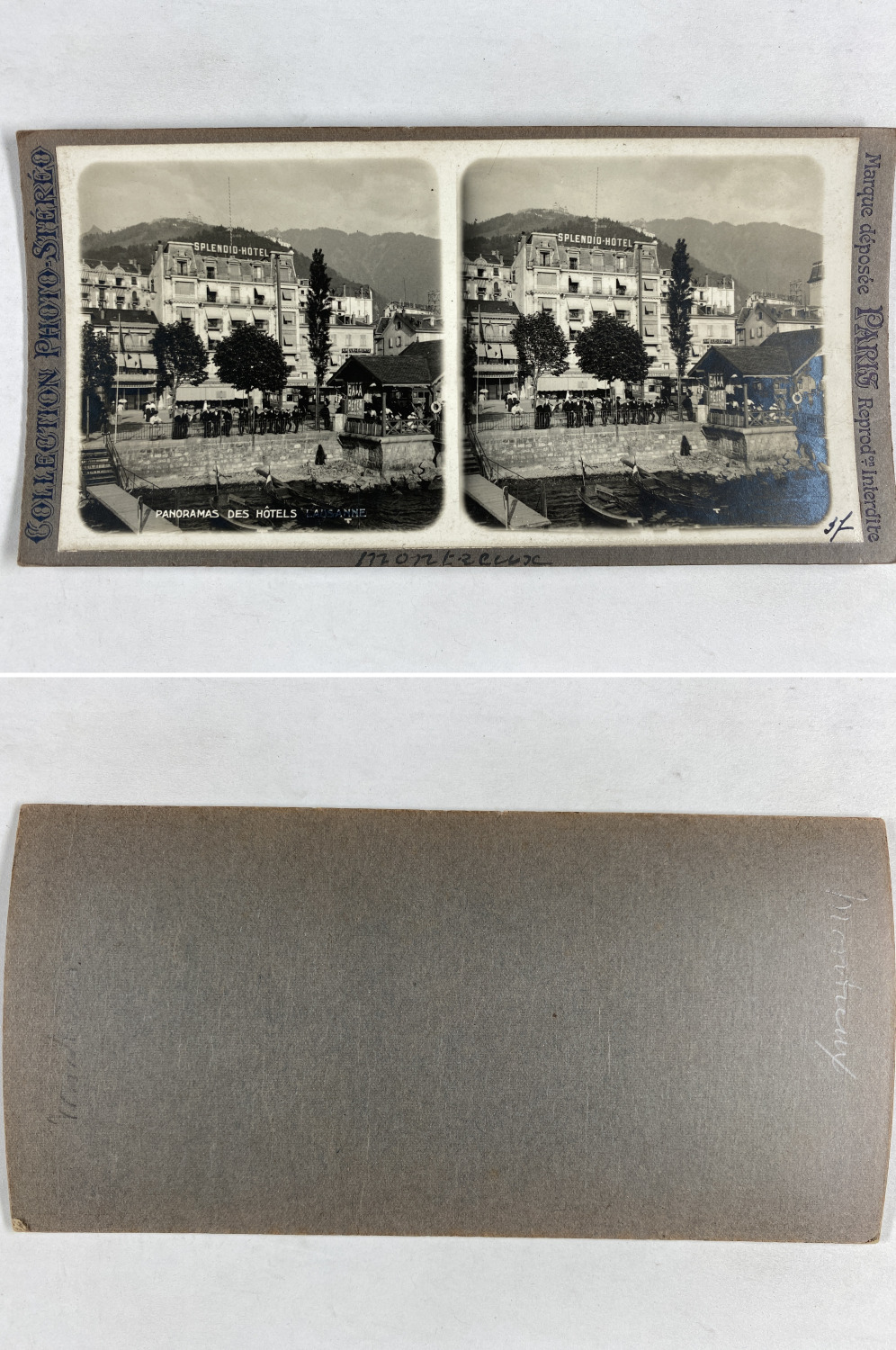 Switzerland, Montreux, Panorama of Hotels, Vintage Silver Print, ca.1910, Stereo Shooting