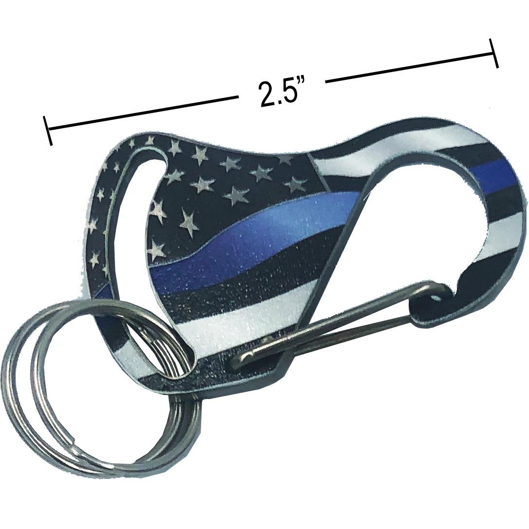 Thin Blue Line Carabiner Keychains with 2 key rings police nypd lapd chicago atf