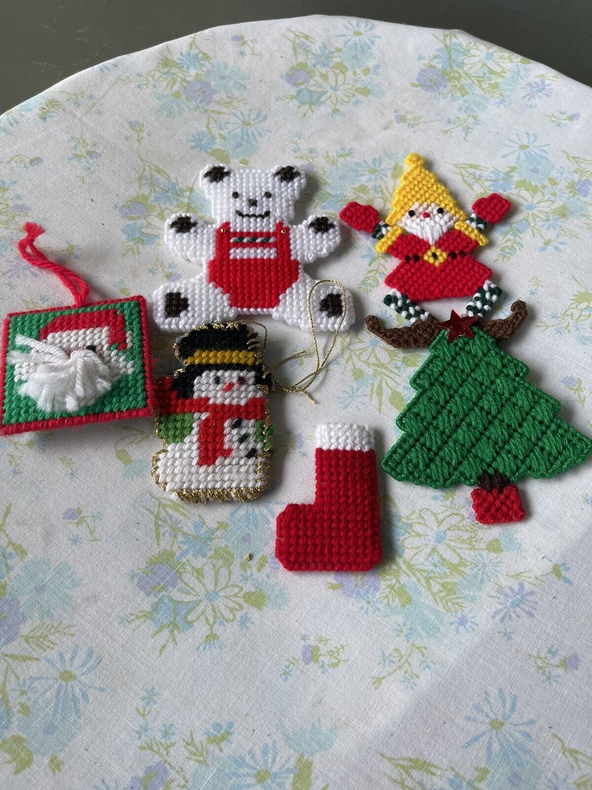 Vintage CHRISTMAS Lot Of 6 Stitched ORNAMENTS
