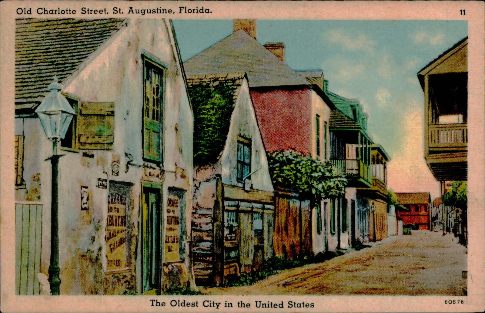 Postcard: Old Charlotte Street, St. Augustine, Florida. OL BATE PRIURE