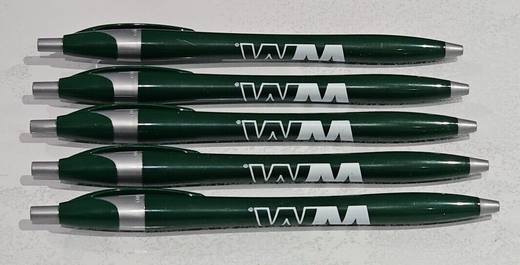 Waste Management WM Black Ink Pen Pens Lot Of 5 New Green Color 