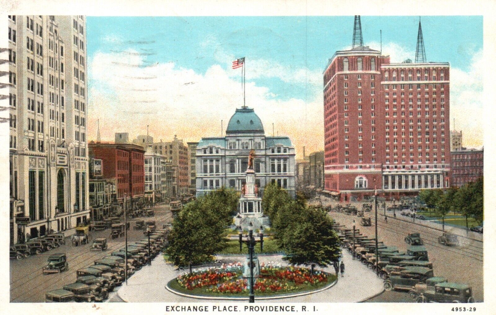 Postcard RI Providence Rhode Island Exchange Place 1933 WB Vintage PC G2744