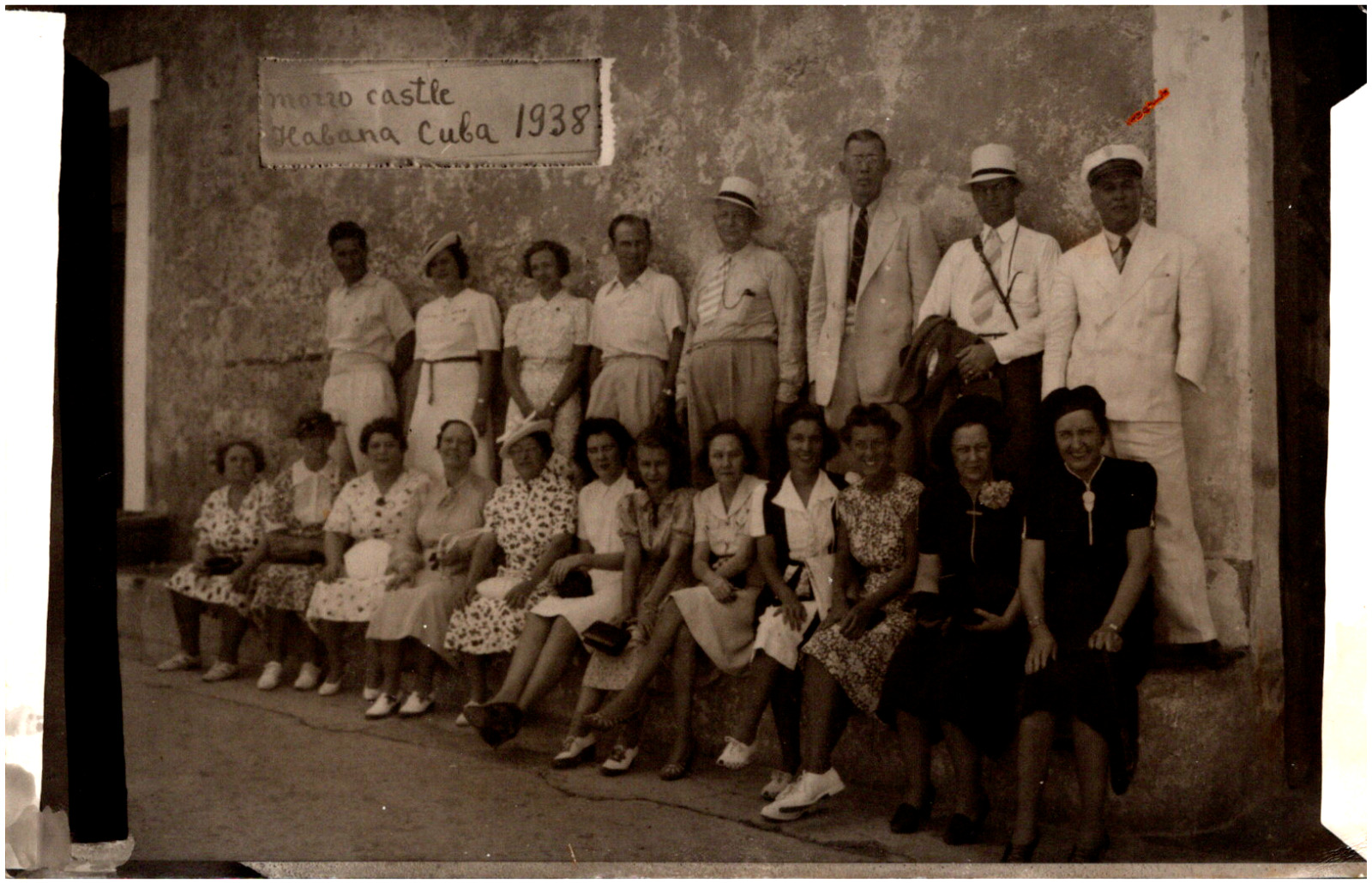 American Tourist Group Photo at Morro Castle Havana Cuba 1938 RPPC Postcard