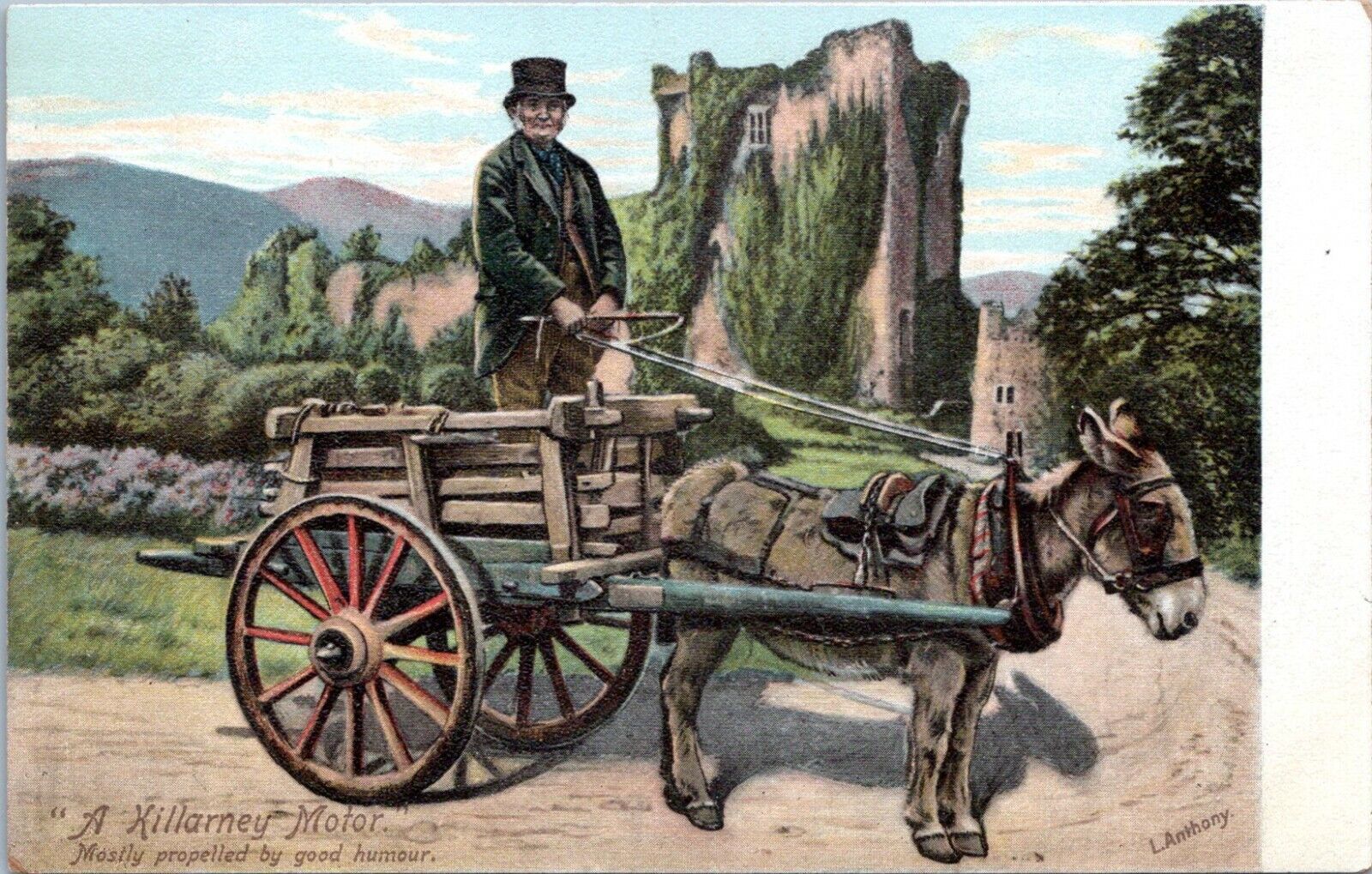 Killarney Ireland Postcard Vintage Horse & Wagon A KILLARNEY MOTOR LQ