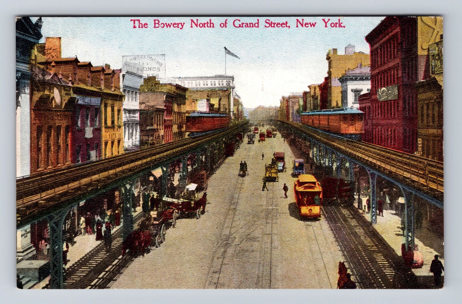 New York City NY, The Bowery North Of Grand, Vintage c1915 Souvenir Postcard
