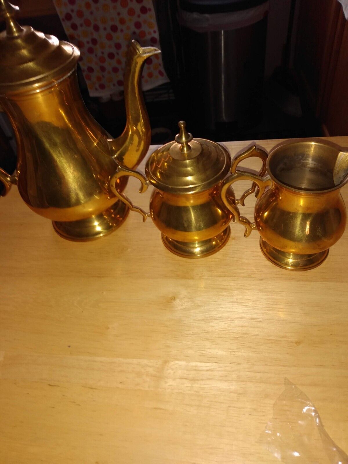 Vgt Gatco Brass Coffee Tea Pot w/ Creamer and Sugar Made in India MCM