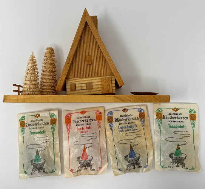 Vintage Wood German Dregeno Incense Smoker House With Tree Candle Holder