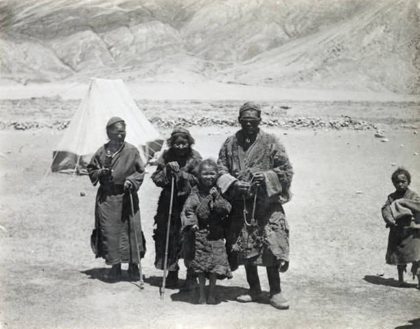 Tibetan beggars visiting the camp - Shekar Dzong Mount Everest Exp .. Old Photo