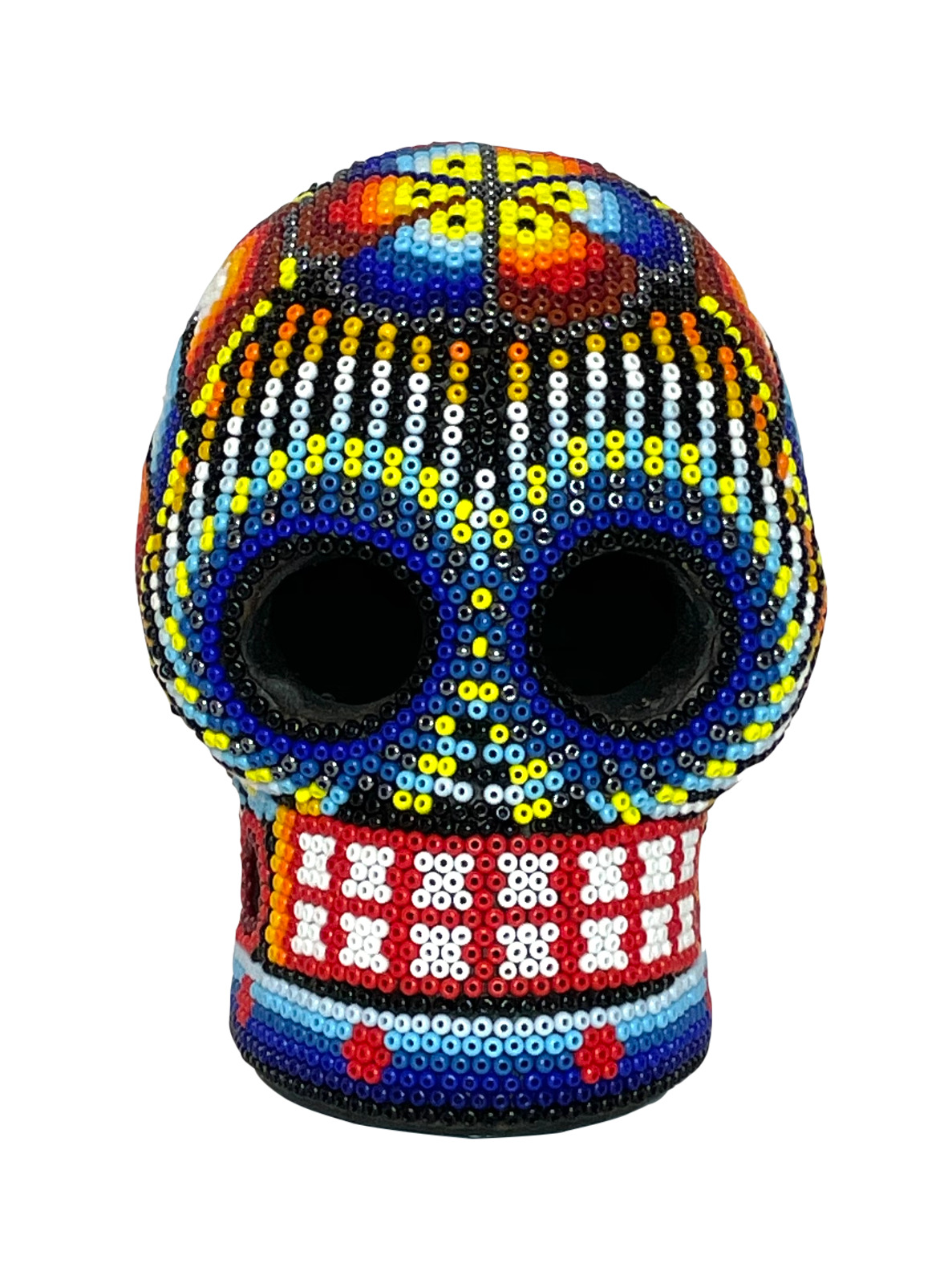 Huichol Mexican Folk Art Sculpture Hand Beaded  - Skull Multicolor 100% Unique
