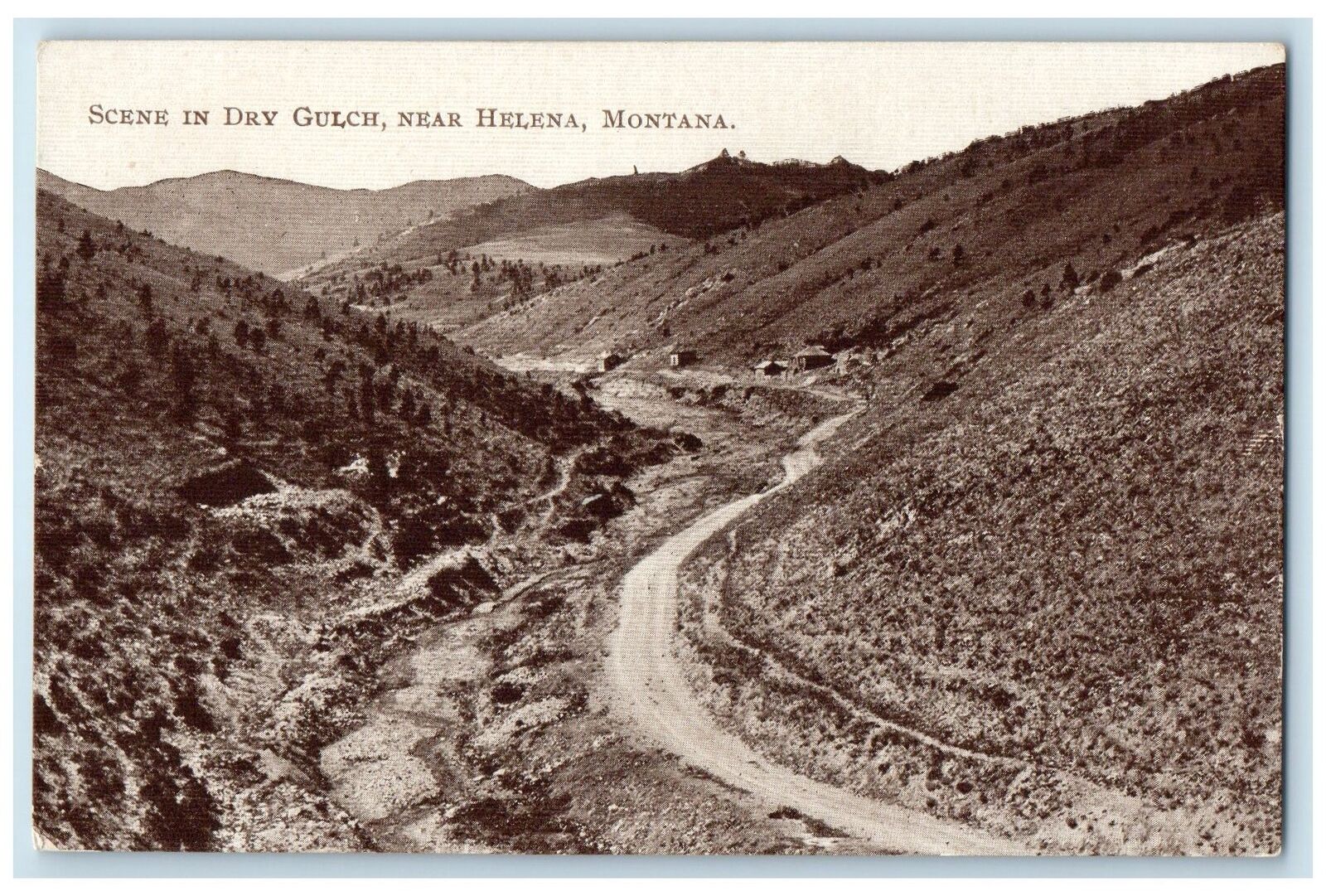 c1920's Scene In Dry Gulch Dirt Road Mountains Near Helena Montana MT Postcard