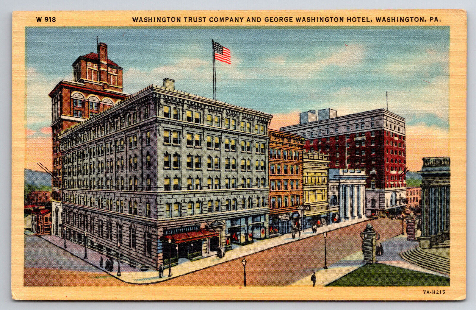 Vintage Postcard Washington Trust Company & George Washington Hotel PA.