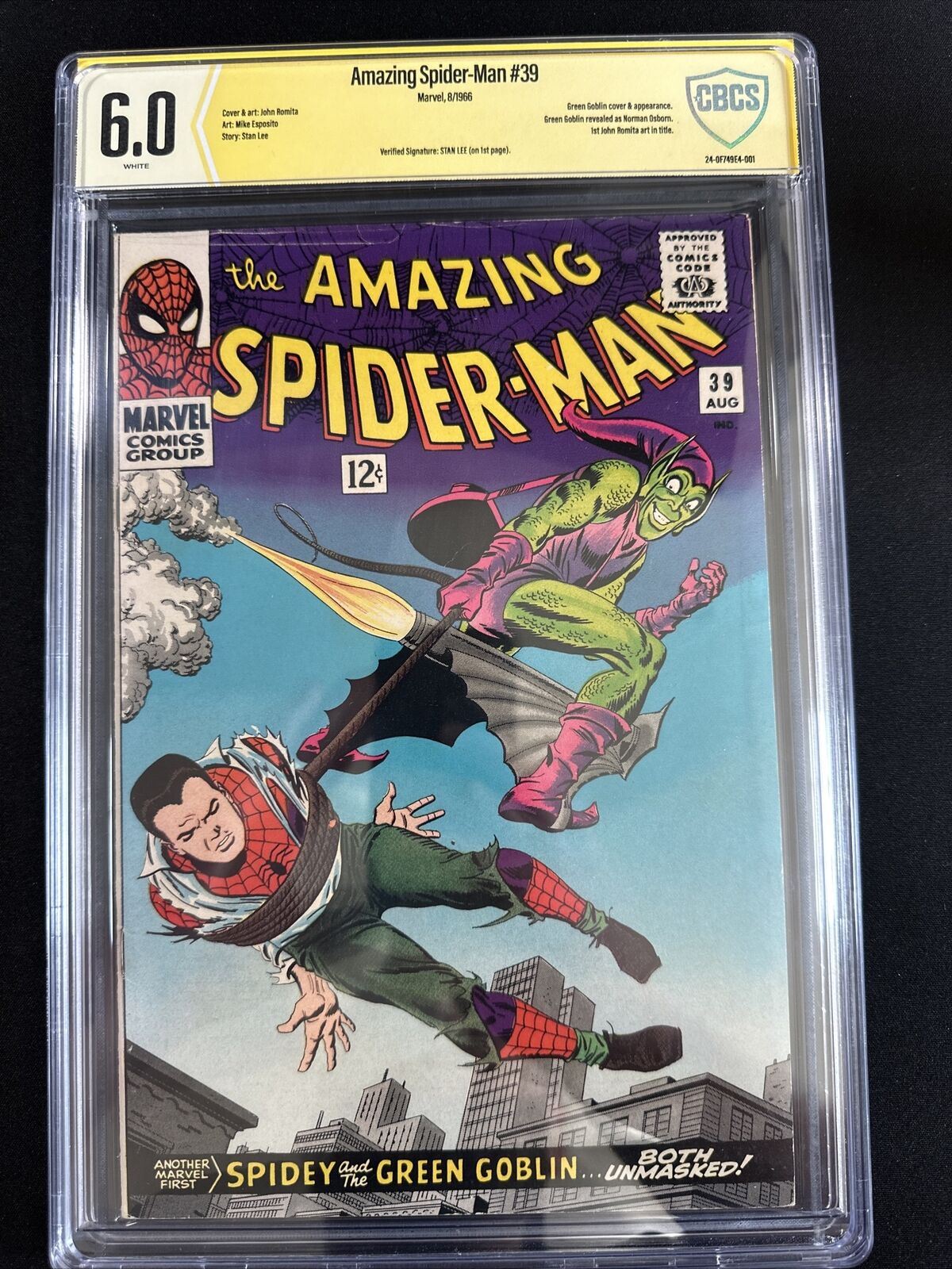 Amazing Spider-Man #39 CBCS 6.0 SS Signed Stan Lee 1st Romita Marvel 1966 Ex CGC