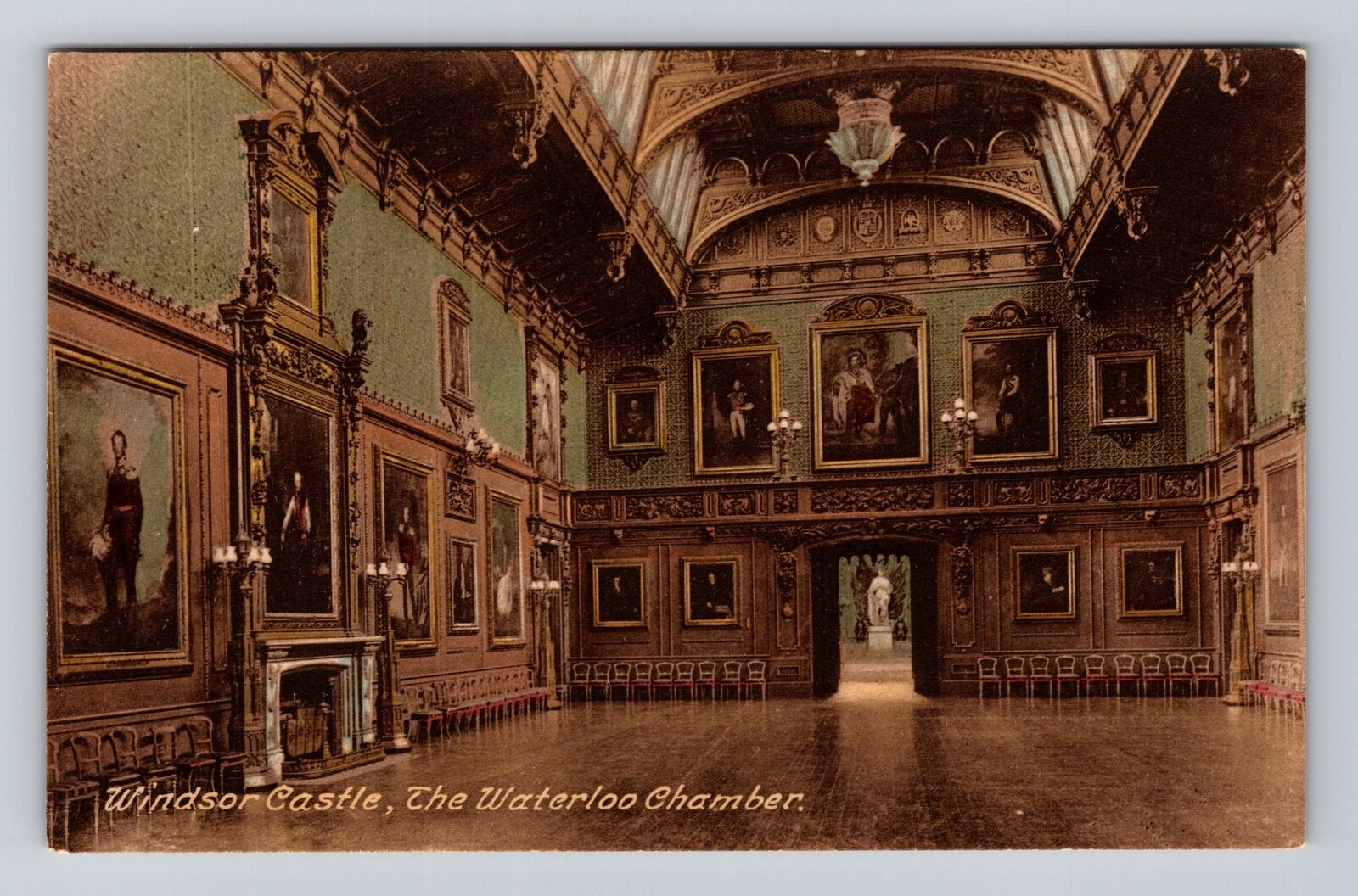 Windsor- England, Windsor Castle, The Waterloo Chamber, Antique Vintage Postcard