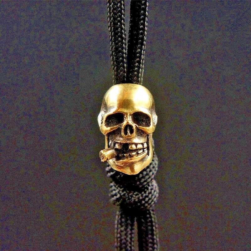 Brass Bead Smoking Skull Knife Lanyard Bead Paracord Beads Zipper Head