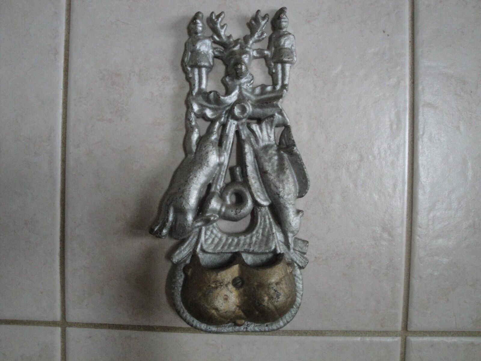 Vintage Cast Iron Hunting Theme Wall Mount Match Holder  