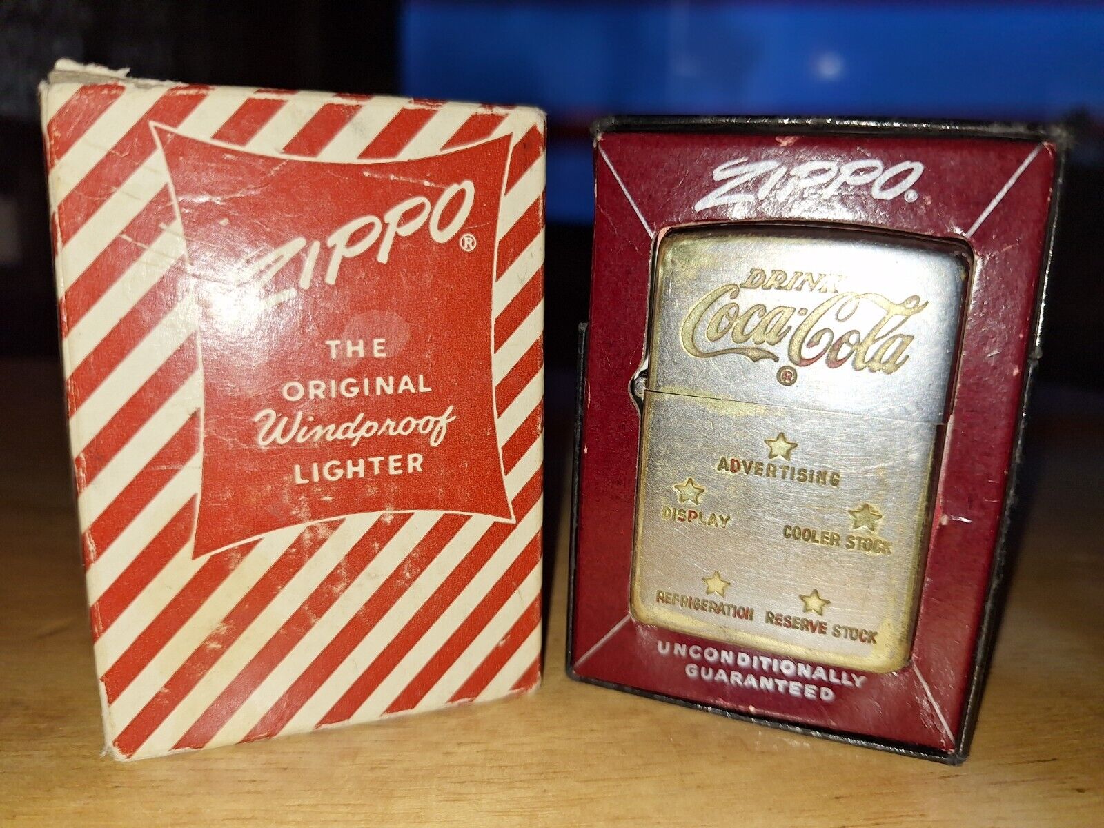 RARE 1937-1950 Coca-Cola 5 Stars Zippo With Original Insert And Candy Stripe Box