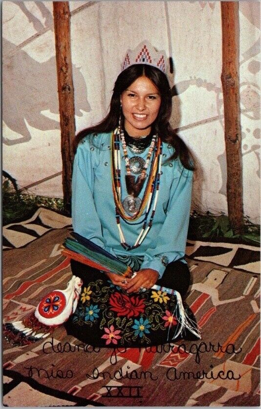 1976 MISS INDIAN AMERICA XXII Postcard DEANA JO HARRAGARRA Sheridan, Wyoming