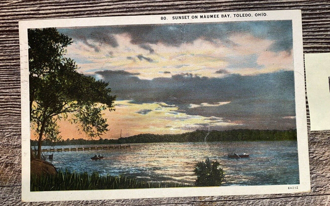 2 cent RED Washington Stamp Postcard Sunset on Maumee Bay Toledo Ohio 1925