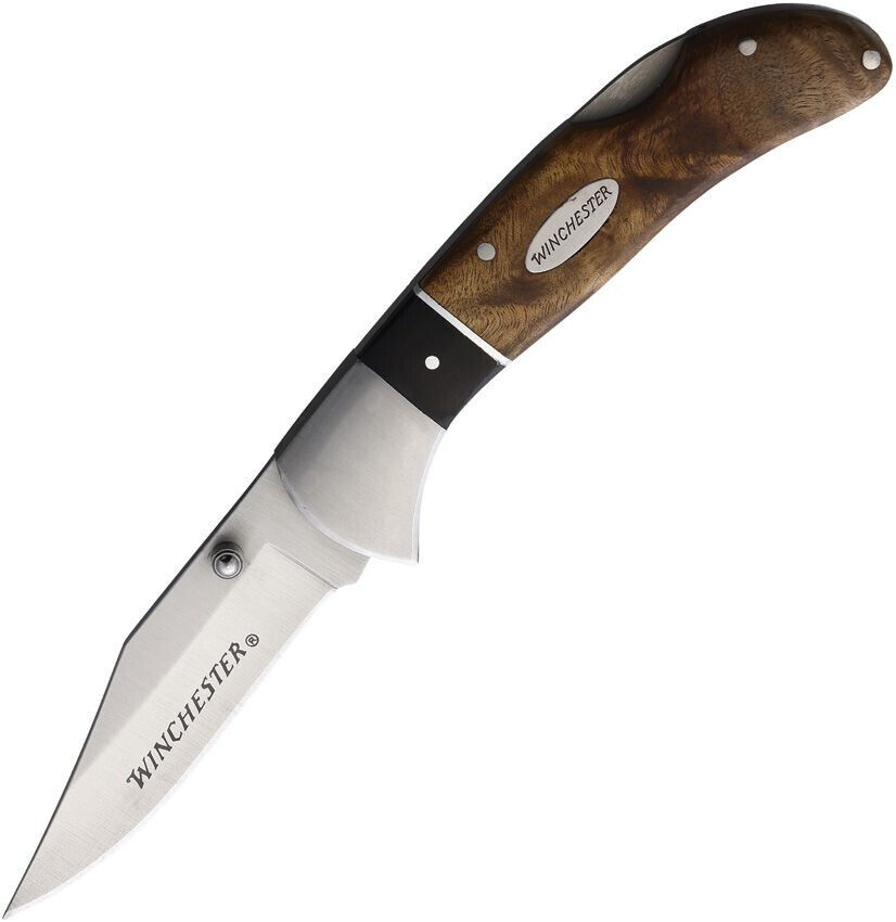 Winchester Burl Wood Lockback Folding Pocketknife w/Sheath