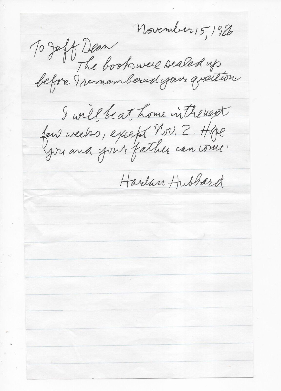 Harlan Hubbard Autograph Letter Signed, ALS,  November 15, 1986
