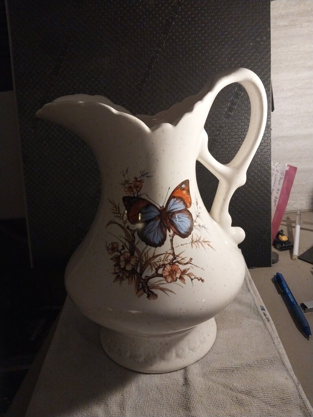 Vintage Treasure Craft Ceramic Water Pitcher orange Butterfly pink flower