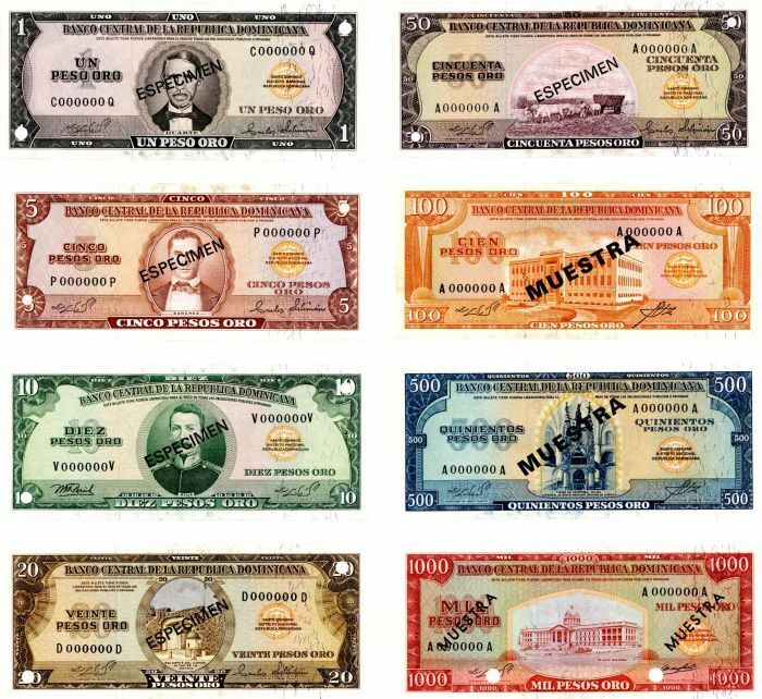 Dominican Republic - Various Pick#\'s Set of 8 (1-1000 Peso Oro)- 1964 dated Fore