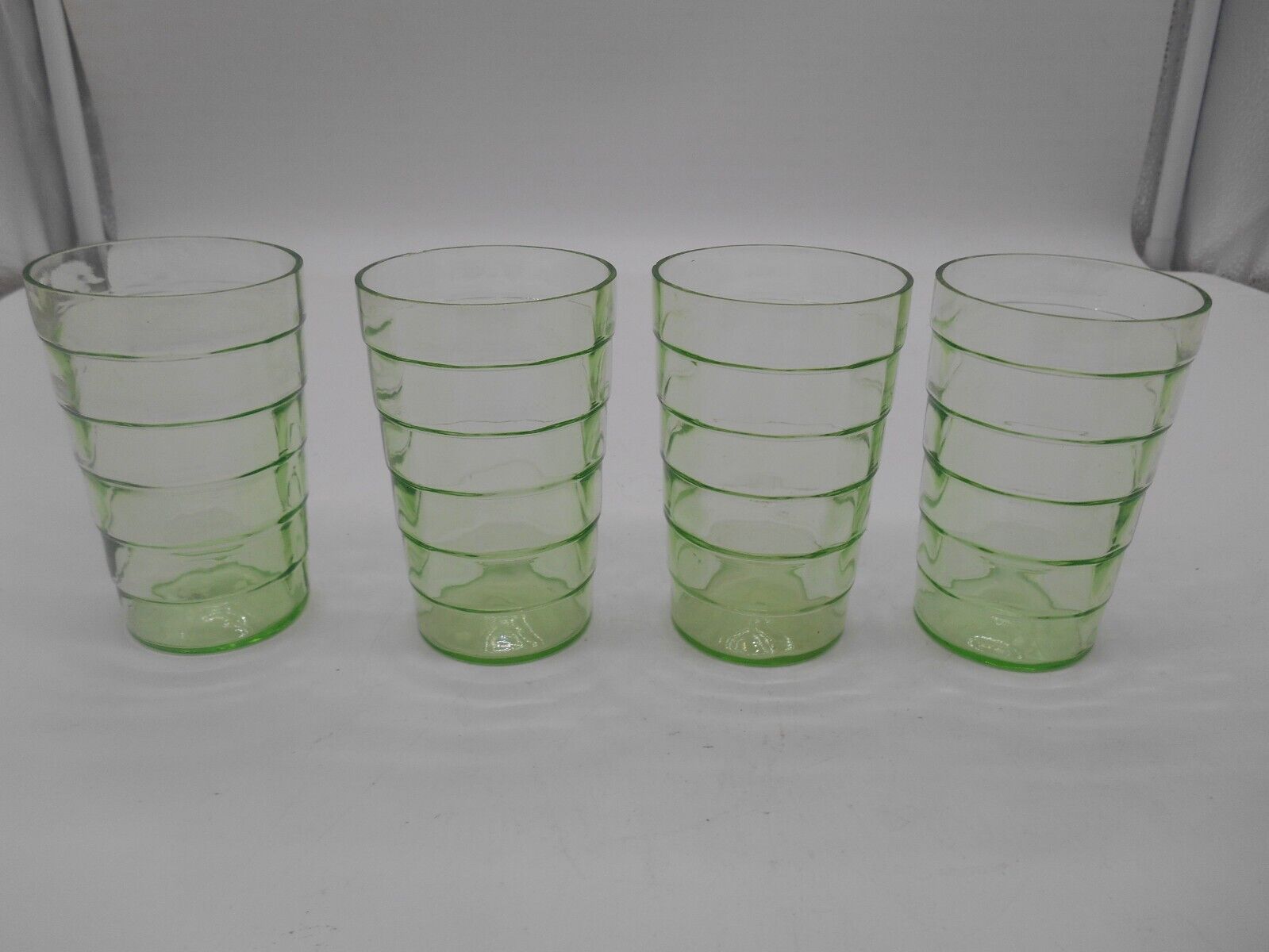 Cute Set of 4 Green Block Optic 5 oz. Flat Juice Tumblers by Anchor Hocking