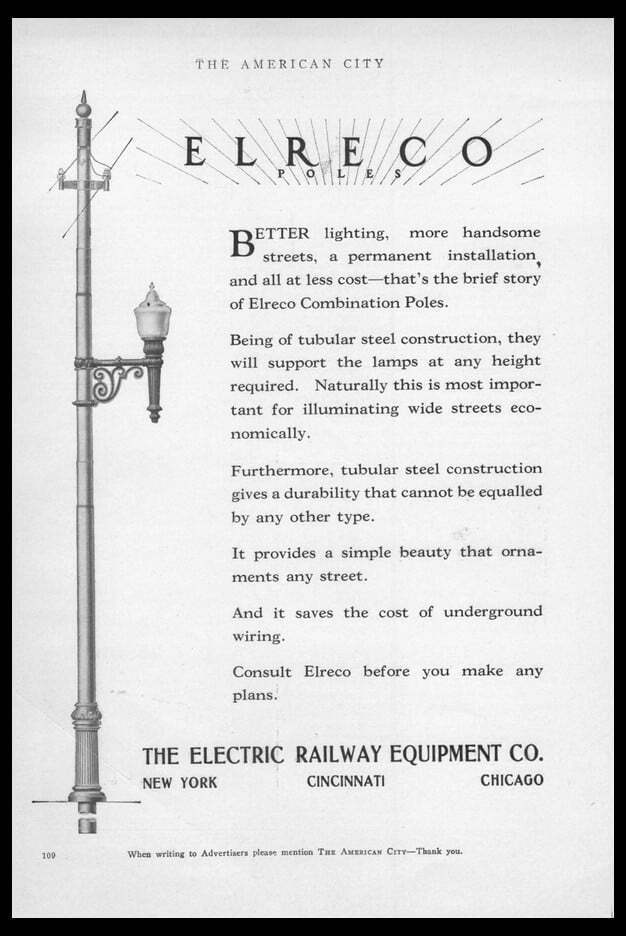 1926 Elreco Street Lighting Electric Railway Equip Cincinnati OH Trade print ad