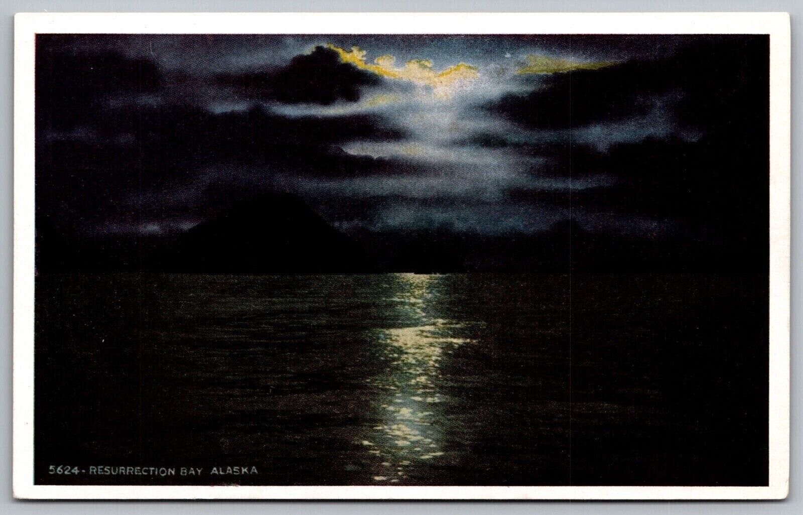 Resurrection Bay Alaska Moonlight Night View Waterfront Kenai Peninsula Postcard