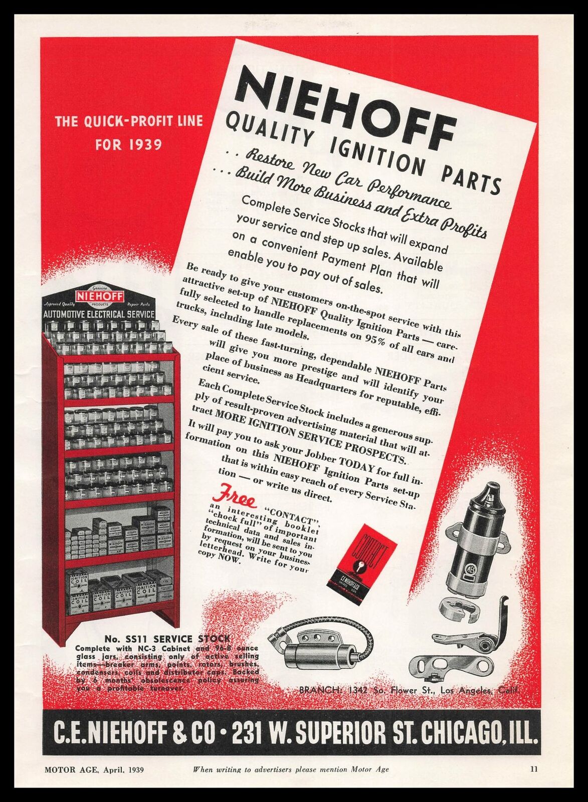 1939 C E NIehoff & Co. Chicago IL Ignition Parts Shop Display Vintage Print Ad