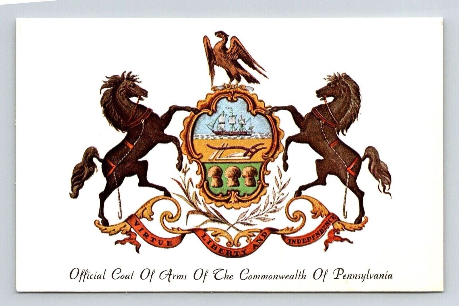 Commonwealth Of Pennsylvania Official Coat Of Arms Historic Symbol DB Postcard