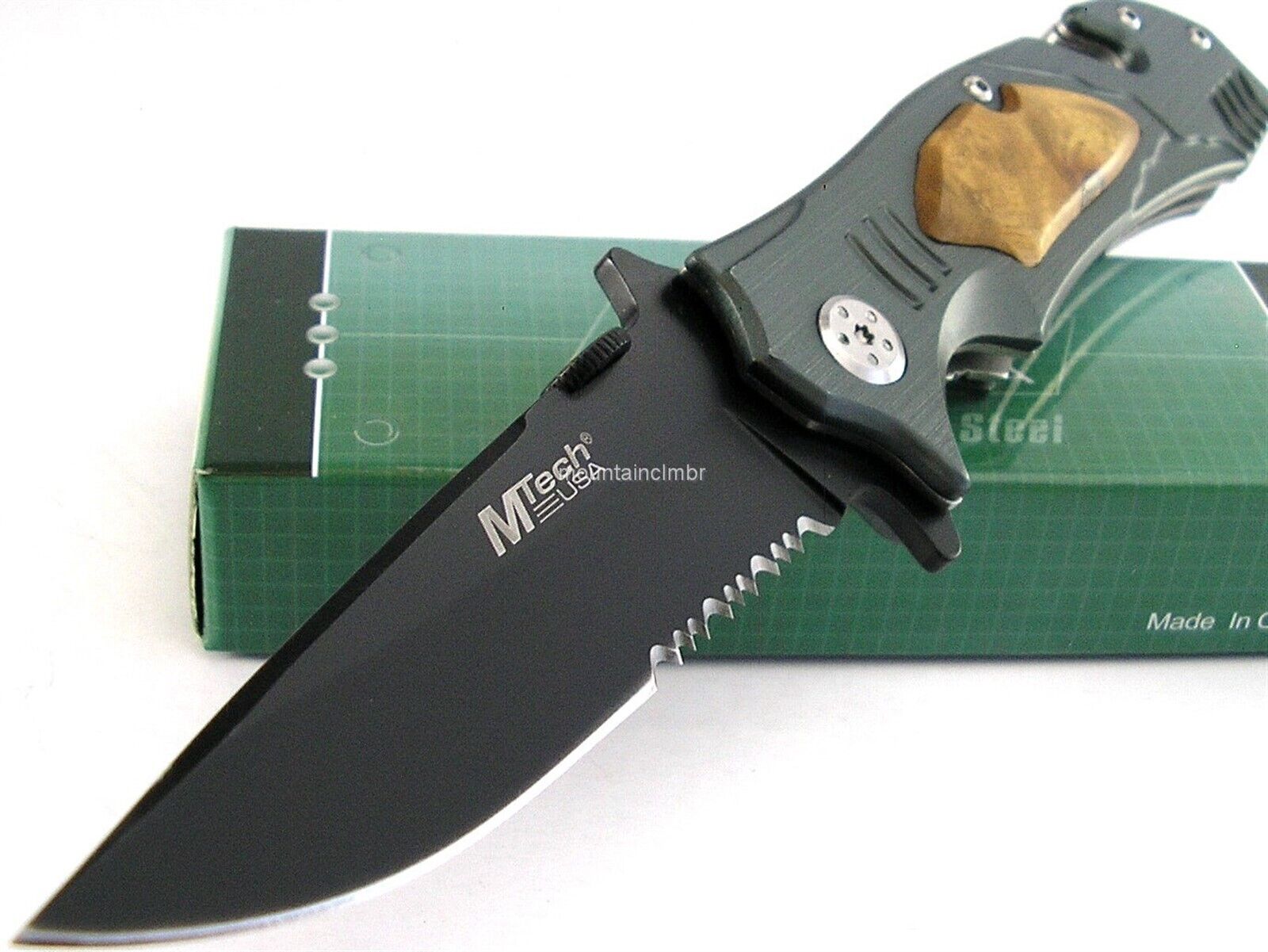MTech OLD VERSION Grey Gun Metal Burl Wood 8/4.5/3.5 Knife Glass Breaker MT552 