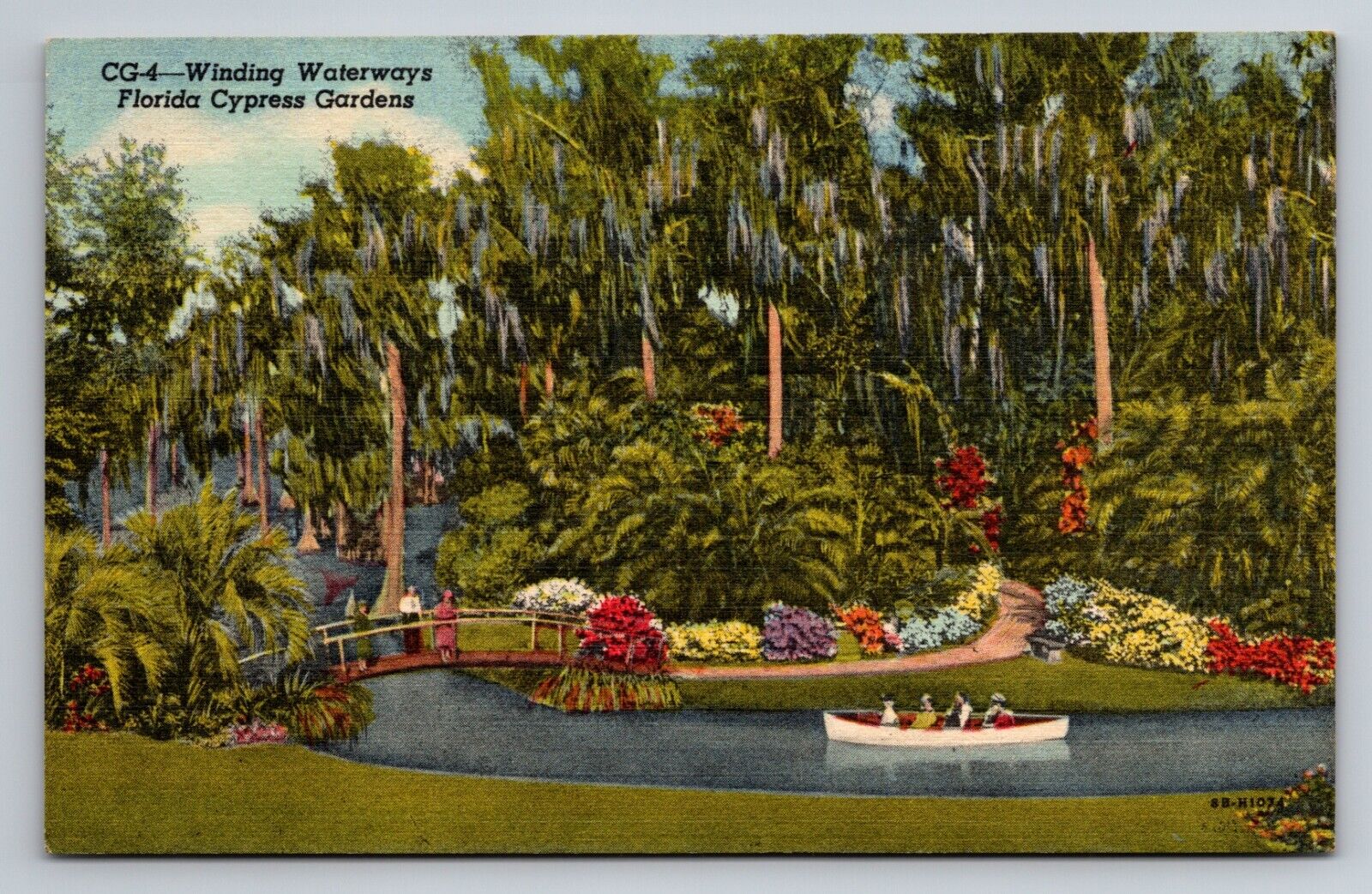 Winding Waterways Florida Cypress Gardens Vintage Unposted Linen Postcard