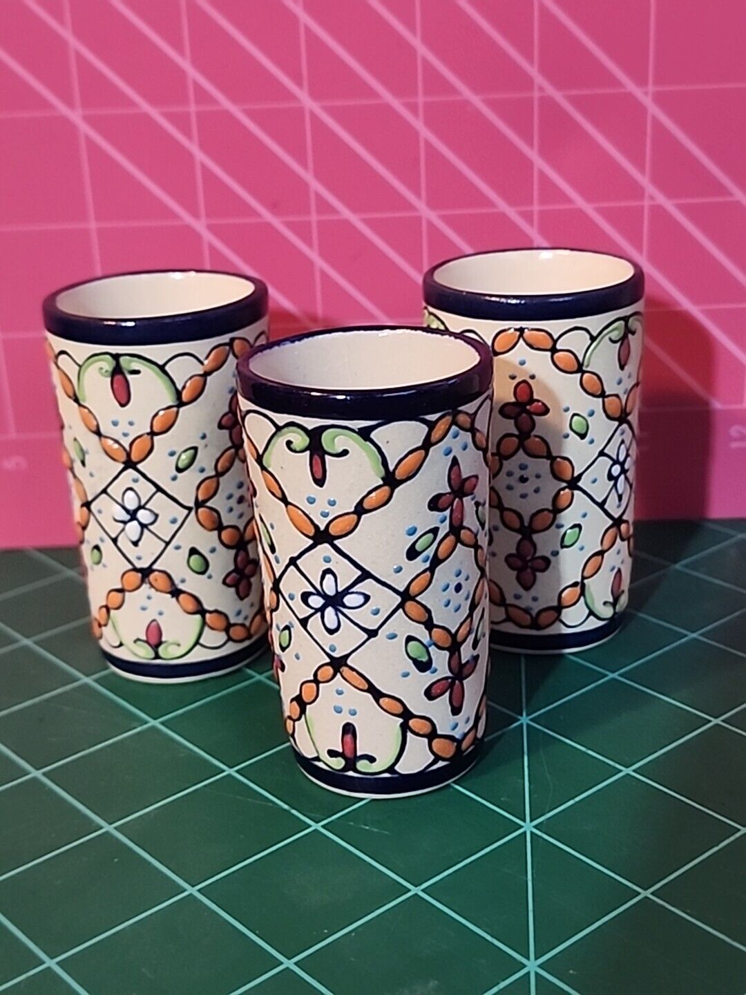 🌺🥃 Talavera Mexican Tequila Shot Glasses, Set of 3 🇲🇽  Embrace the vibrant