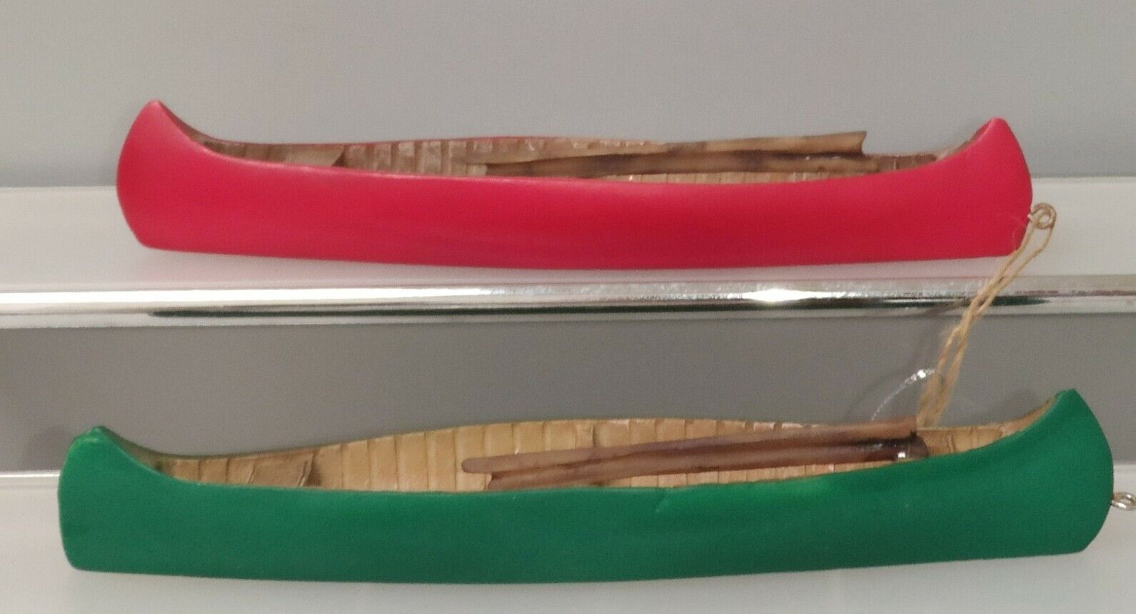 Canoe Christmas Ornament- Midwest Red And Green Canoe Resin Ornaments 