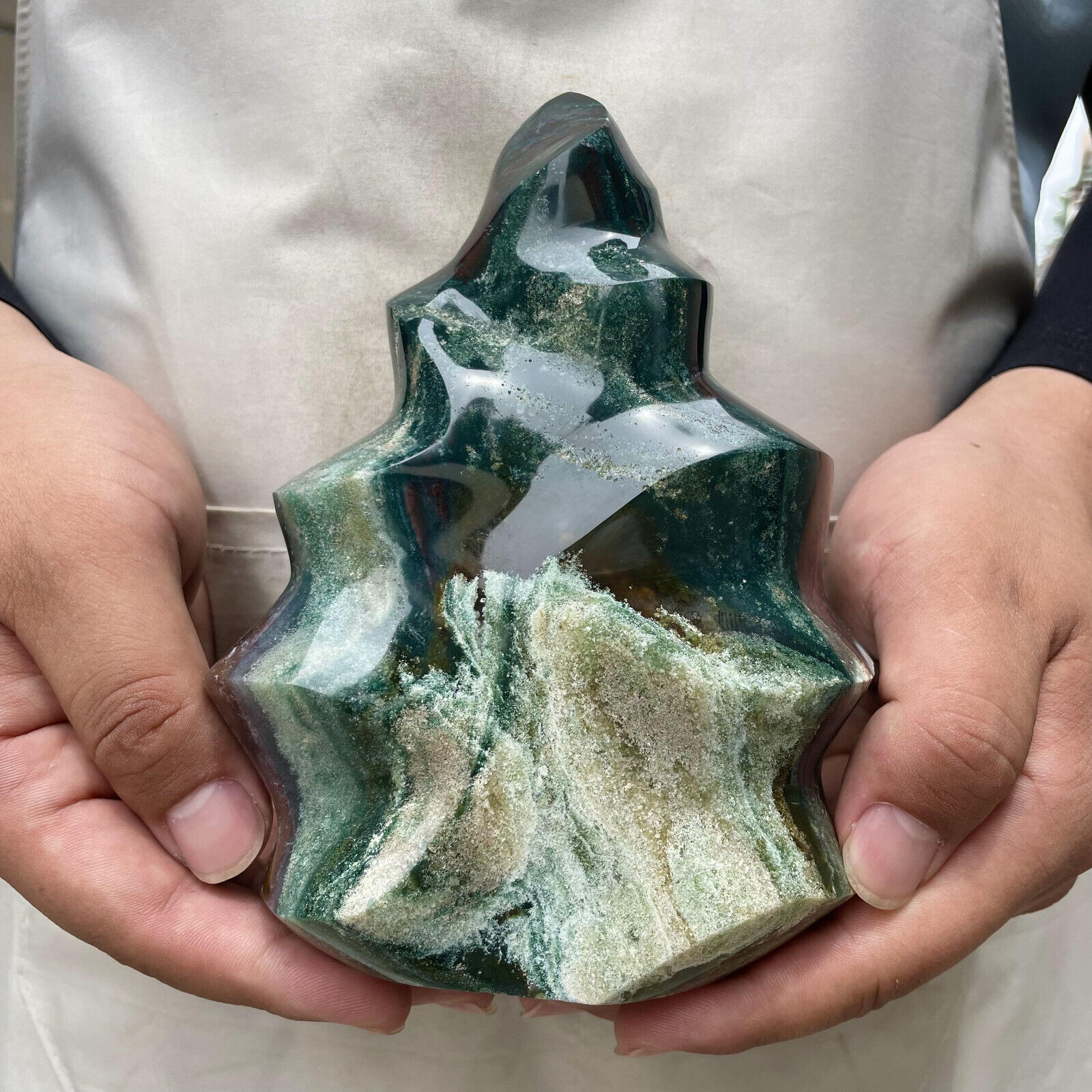1440g Natural Ocean Jasper Flame Quartz Crystal Freedom Stand Reiki Healing