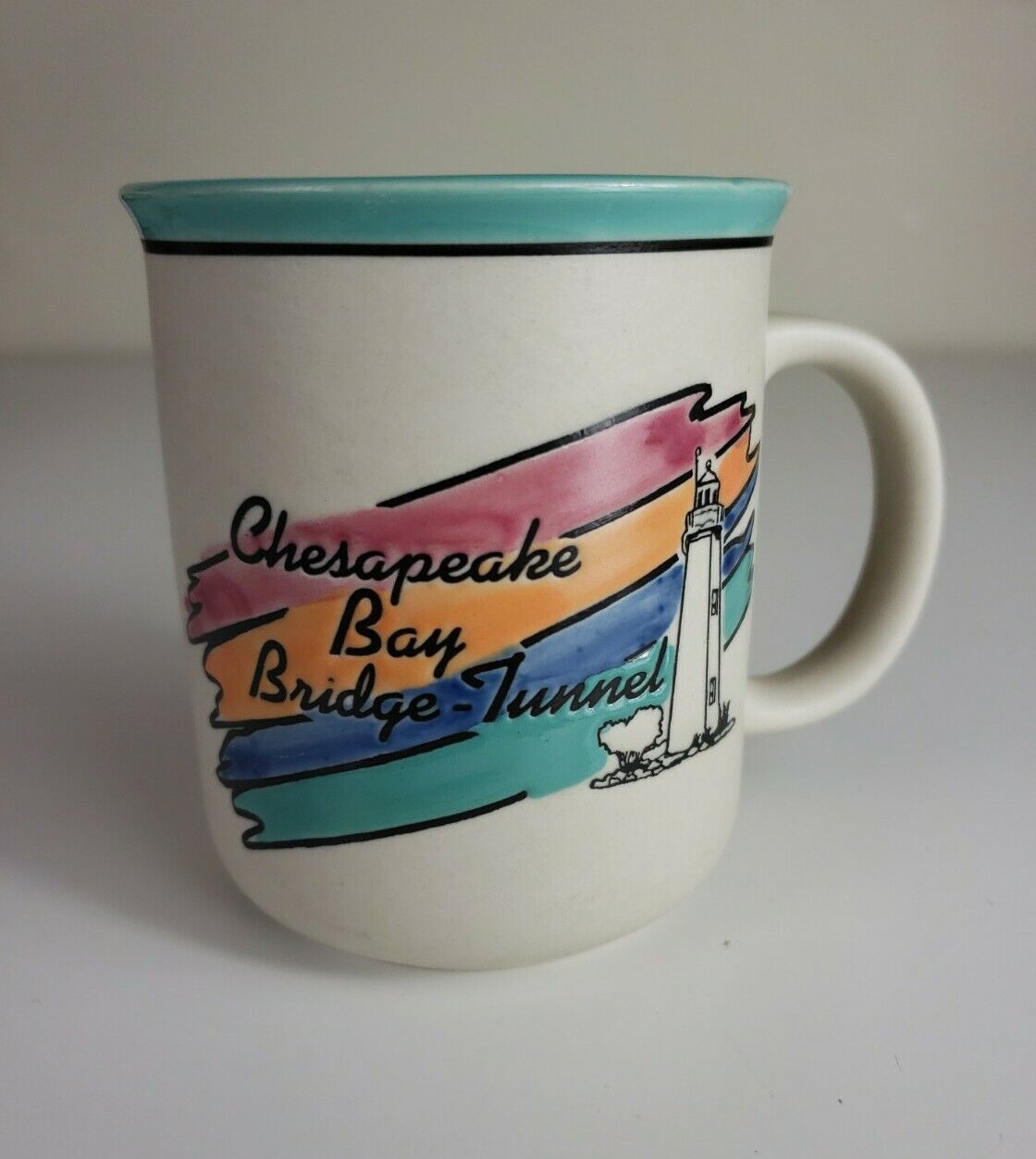 Vintage Chesapeake Bay Bridge Tunnel Virginia VA Lighthouse Cup Coffee Mug EUC