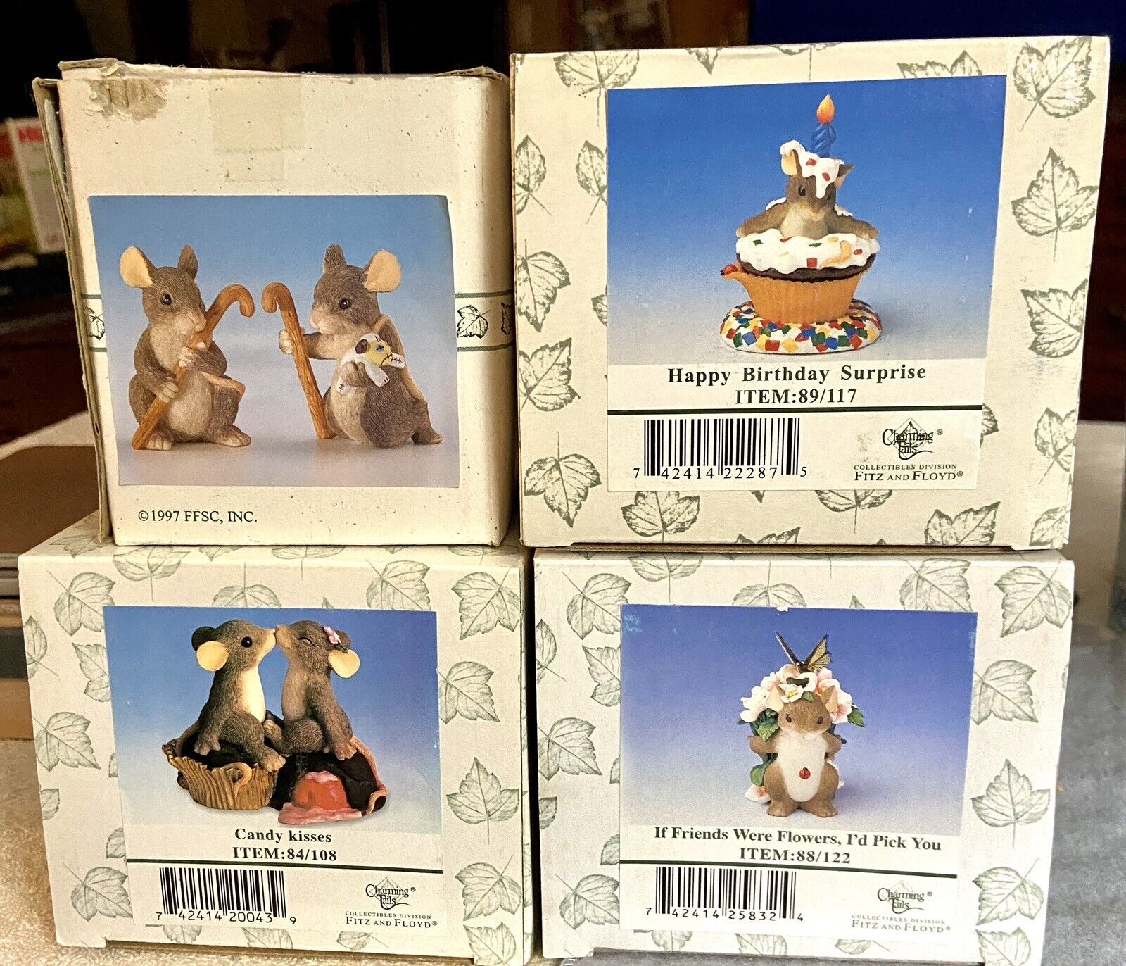 Set Of 4 Fitz & Floyd Charming Tails Mice Figurines C. 1997