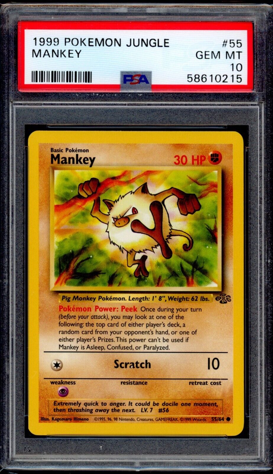 PSA 10 Mankey 1999 Pokemon Card 55/64 Jungle