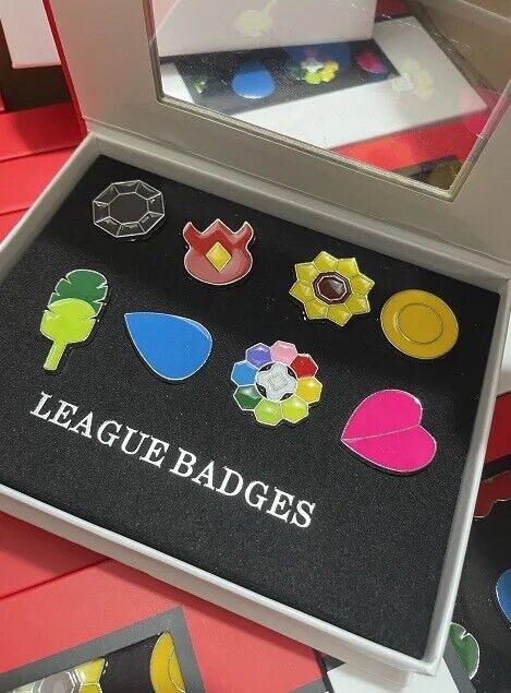 Pokemon Cosplay Kanto Indigo League Gym Badges Set 8Pcs Metal Pins In Box