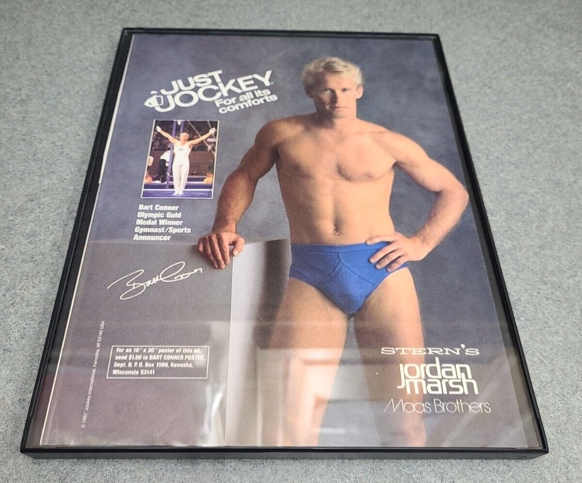  1987 Vintage Print Ad Jockey Shorts Bart Conner Olympic Winner  Framed 8.5x11 