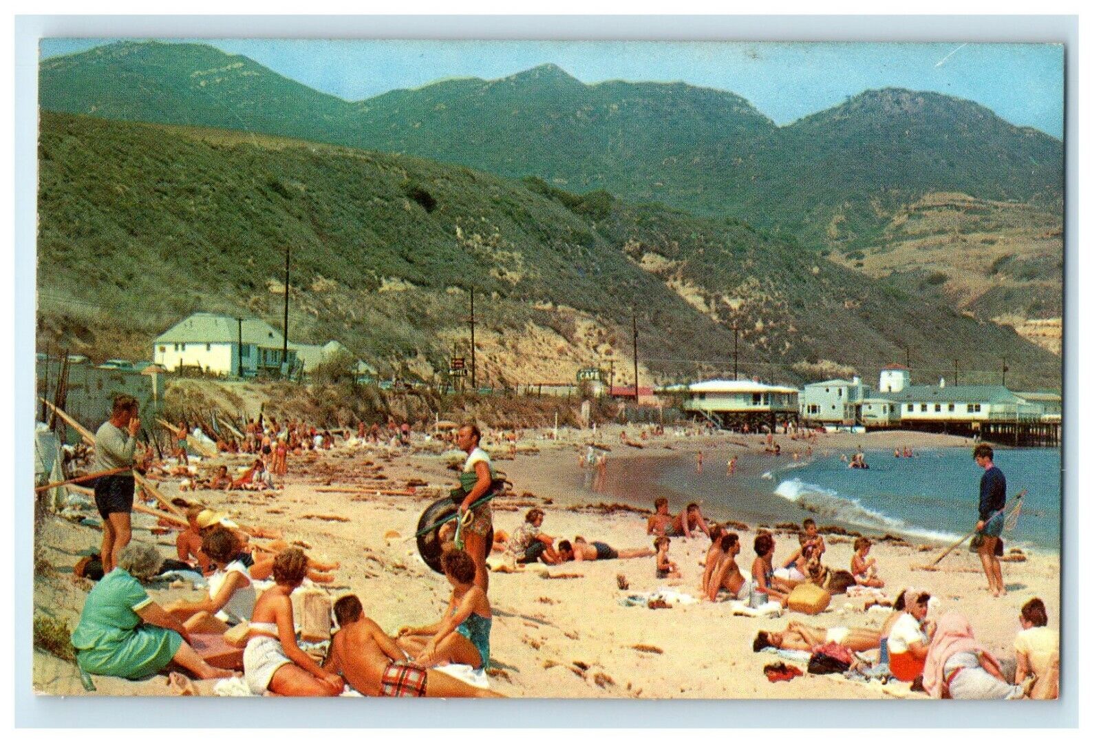 1953 Beach Crowd Enjoying Sun and Sand, Malibu, California CA Postcard