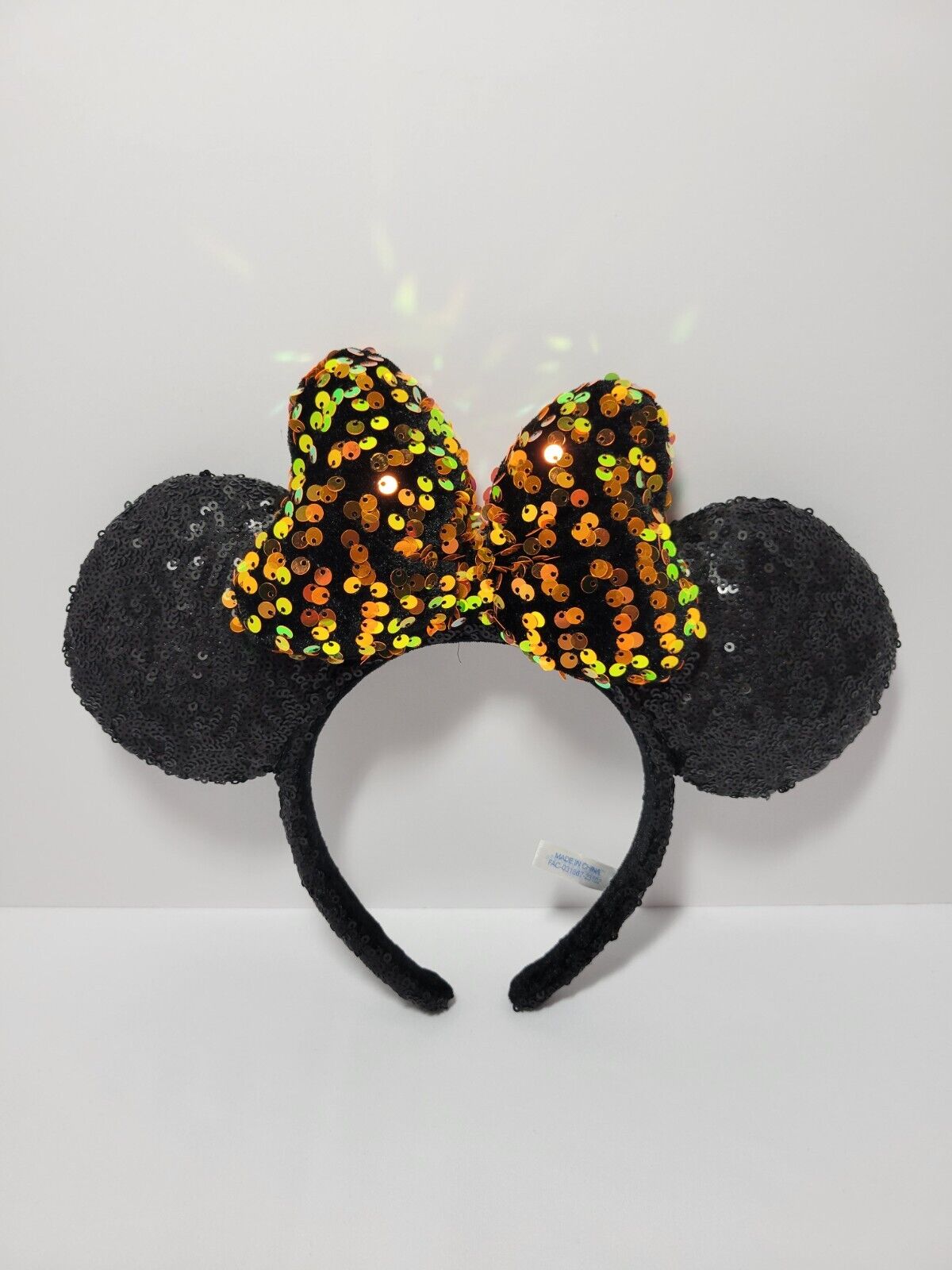 Tokyo Disney Minnie Mouse Halloween Headband Ears Orange Yellow Sequence Japan