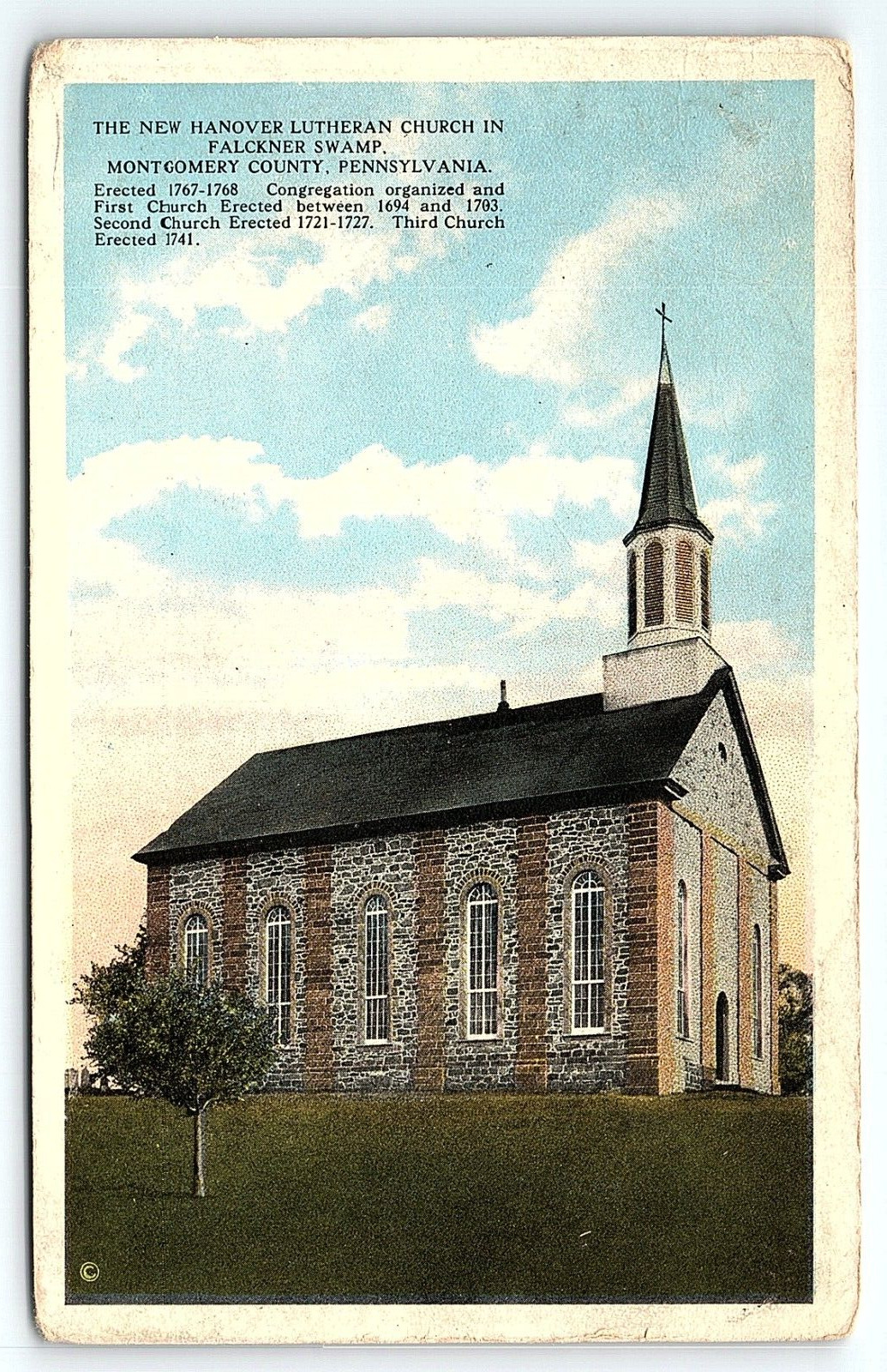 MONTGOMERY COUNTY PA NEW HANOVER LUTHERAN CHURCH FALCKNER SWAMP POSTCARD P4584