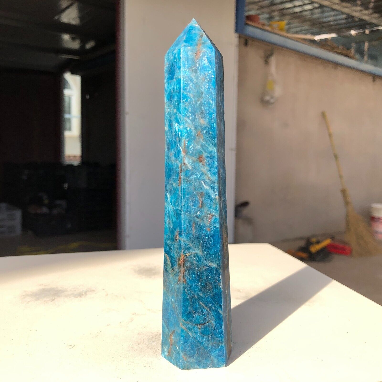 386g Natural Blue Apatite Quartz Crystal Obelisk Wand Point Healing P644