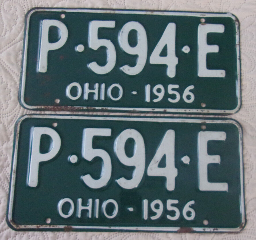 Vintage NEAR MINT+ 1956 OHIO License Plate Set