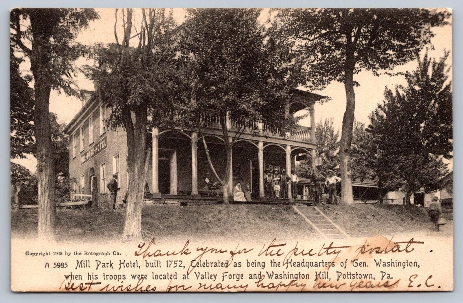 1906 MILL PARK HOTEL people on porch WASHINGTON HEADQUARTERS Rotograph
