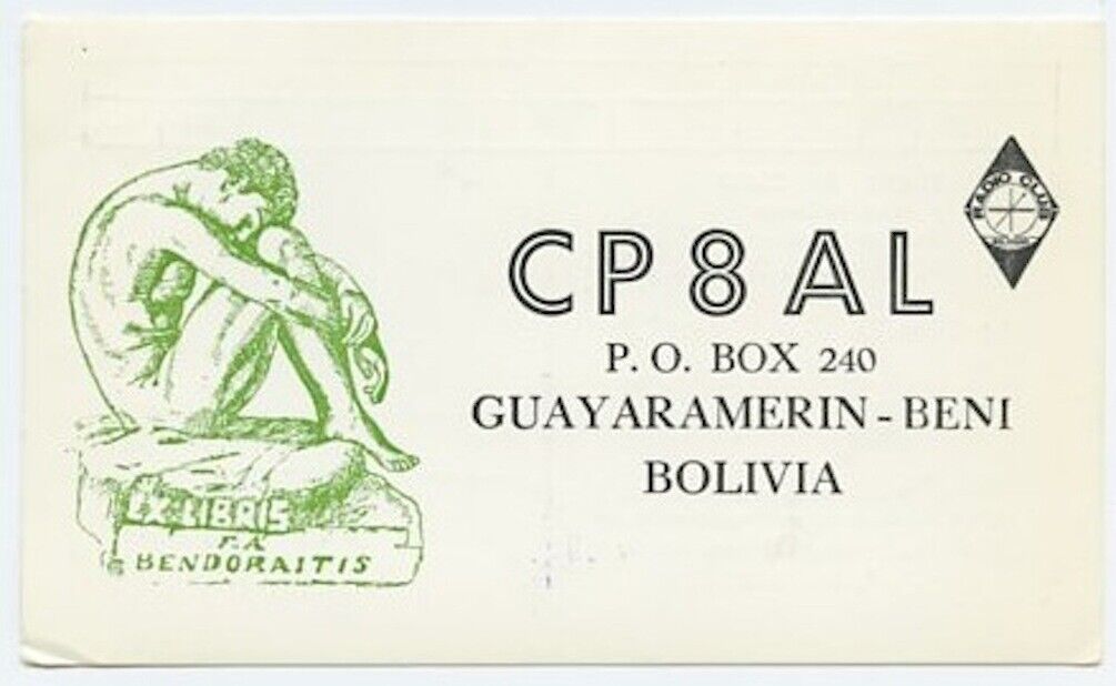 1980 QSL Card From Bolivia CP8AL Mailed to Nashville Tn W4ZMC Vintage